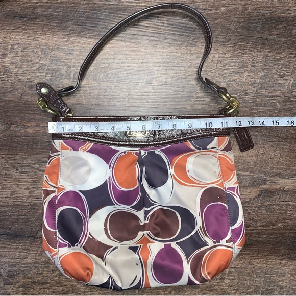 COACH Ashley Signature Satin Monogram Hobo Patent Leather Purse Purple Brown - Picture 9 of 11